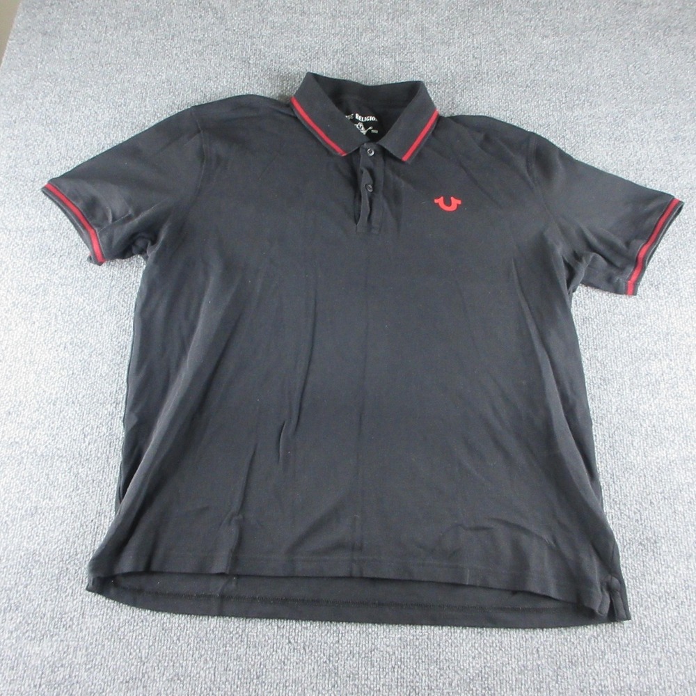 True Religion Polo Shirt Mens 3XL Black Short Sleeve Crafted With Pride Logo